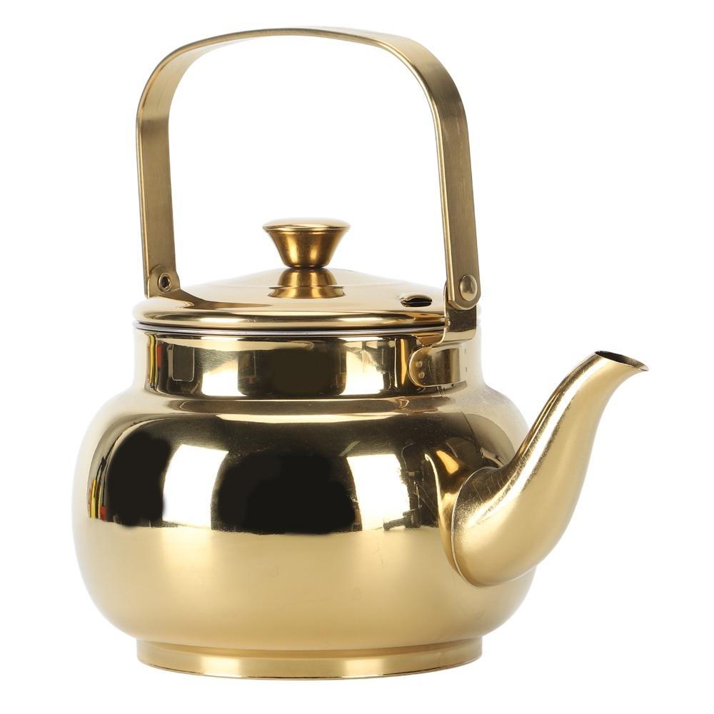 Glossy Finish Stainless Steel Teapot Golden Stovetop Kettle Stove Top Kettle  Restaurant Use