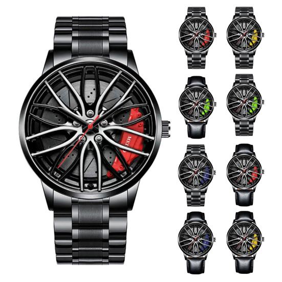 Quartz Watch Precise Round Dial Pointer Display Shockproof Hidden Clasp Chronograph with Car Wheel Rim Hub Design Automatic Quartz Wristwatch Clock