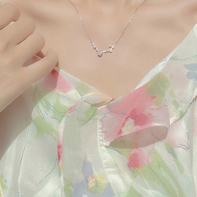 ANENJERY Silver Color Zircon Star Necklace for Women Exquisite Simple Design Collar Chain Gift Jewelry