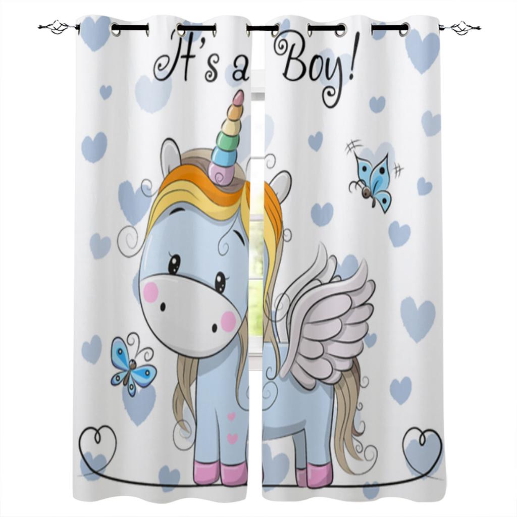 Cartoon Cute Unicorn Windows Curtains for Living Room Child Bedroom Window Treatment Blinds Kitchen Curtains