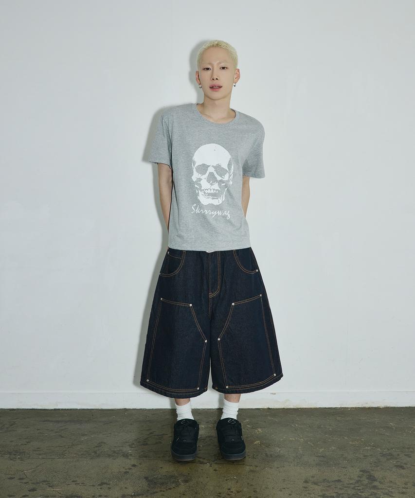 SCALLYWAG Double Knee Carpenter Raw Bermuda Denim Shorts [Indigo]