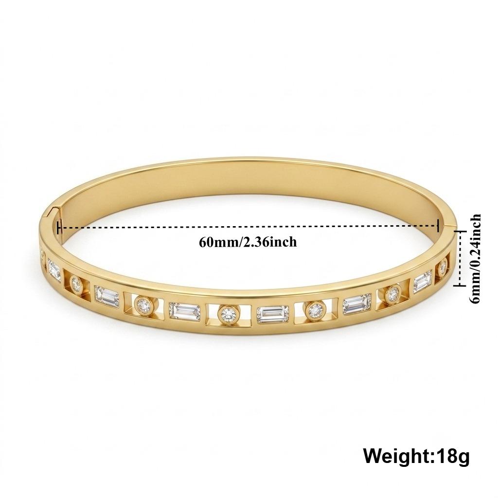 Gold Color Snap-on Zircon Bangle Stainless Steel Openwork Bracelet for Women Fashion Jewelry Gift