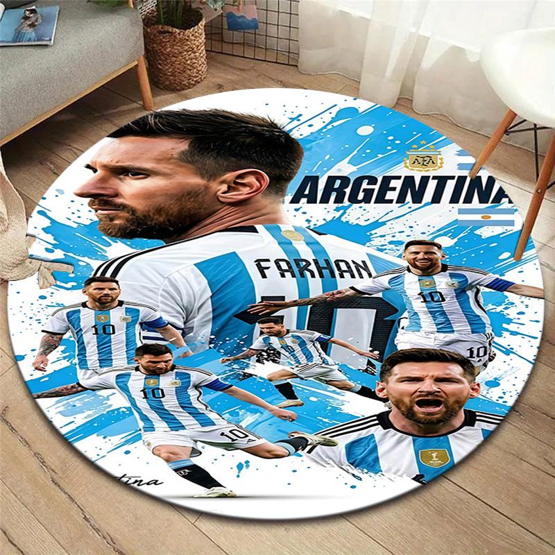 Leo Messi Round Area Rug,Carpet Rug for Living Room Bedroom Sofa Playroom Decor,Non-slip Floor Mat
