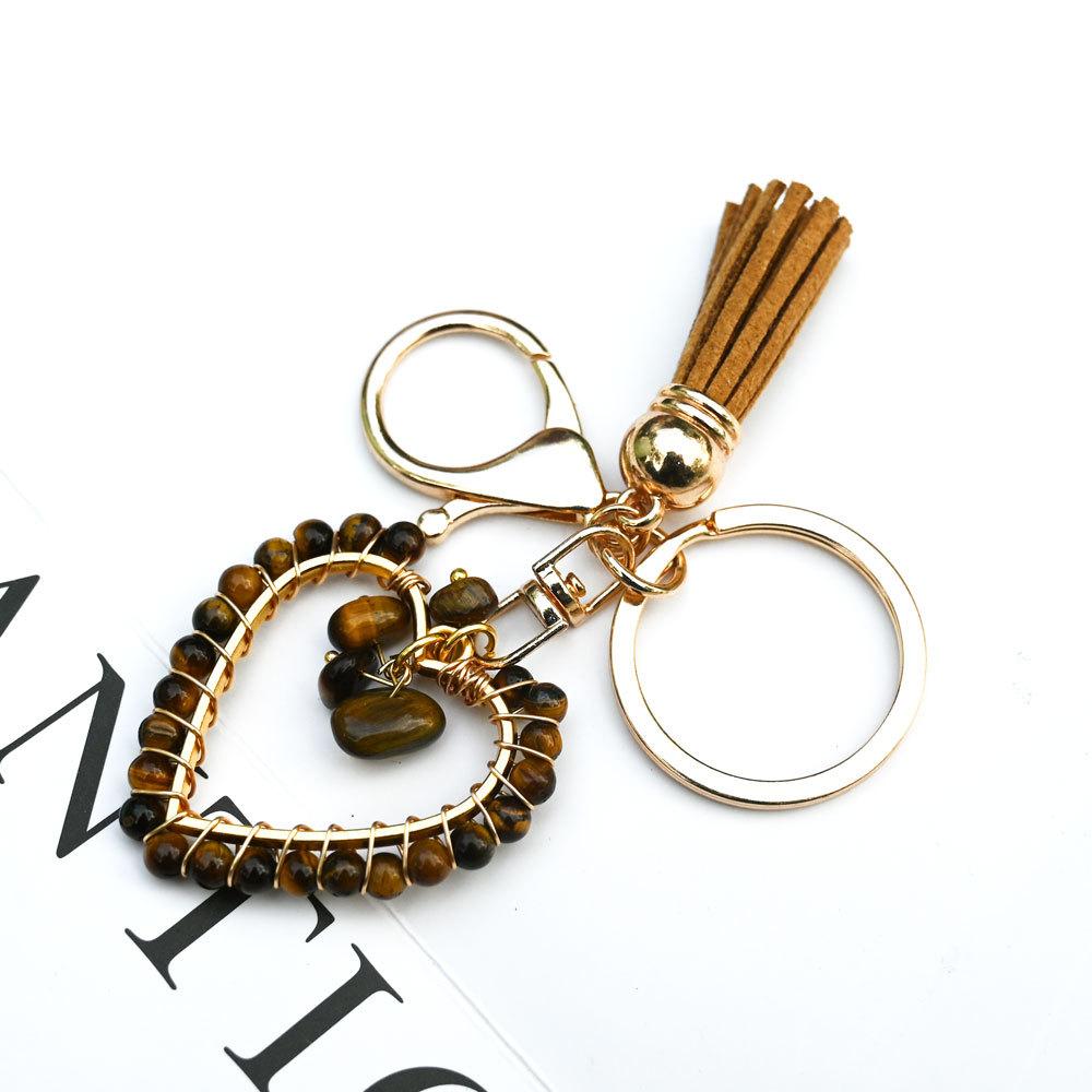 Natural stone keychain, bag pendant, bohemian style, creative decoration, heart-shaped jewelry