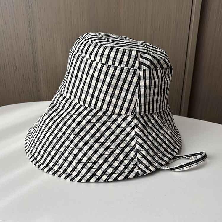 Classic plaid bucket hat ladies summer outing outdoor camping visor hat big edge strap sun hat