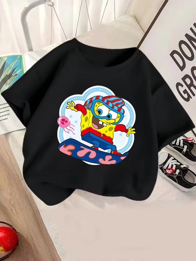 Jellyfish SpongeBob Short Sleeve Tee For Children Summer Cute Crewneck Casual Ages 3-14