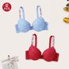 2Pcs Woman Lace Bra Red and Blue Bling Bling Rhinestone Straps Small Size Molded Cup Bras 34B 36B 38B 40B Underwear