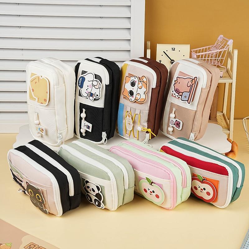 New Cartoon Animals Patch Pencil Case Student Stationary Bag Back To School Supplies Large Capacity Multifunctiona Pen Pouch