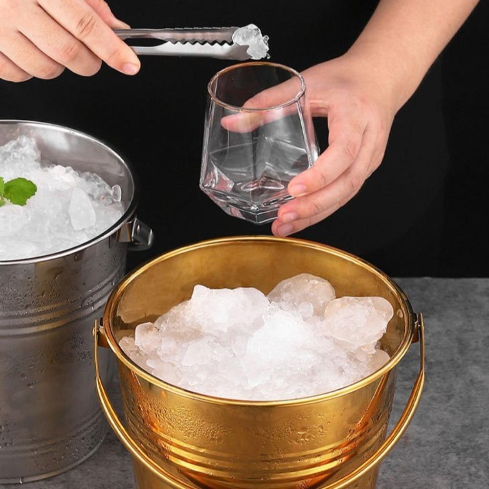 Multifunctional Stainless Steel Ice Bucket with Handles Beer Bucket Mini Metal Buckets  Party