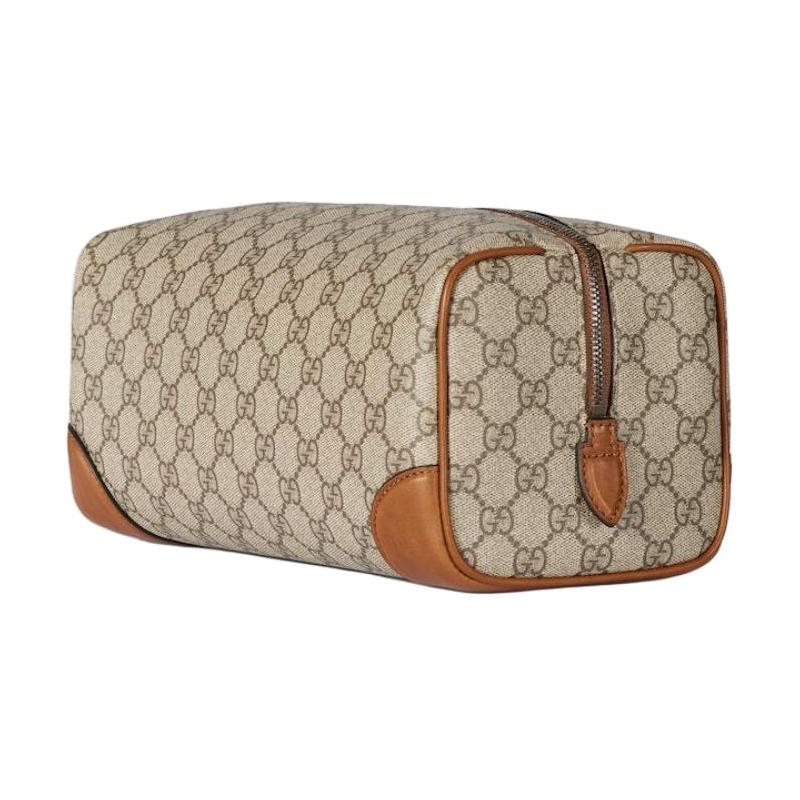 Gucci Бренд GG Emblem с принтом, на молнии, кожаная косметичка, средний размер, мужская, бежевая и темно-коричневая