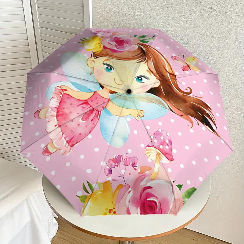 1PC fairy flowers Umbrella-8-Rib Reinforced, Automatic Open, Lightweight & Durable, Cute Fashion Accessory for Outdoor-T192