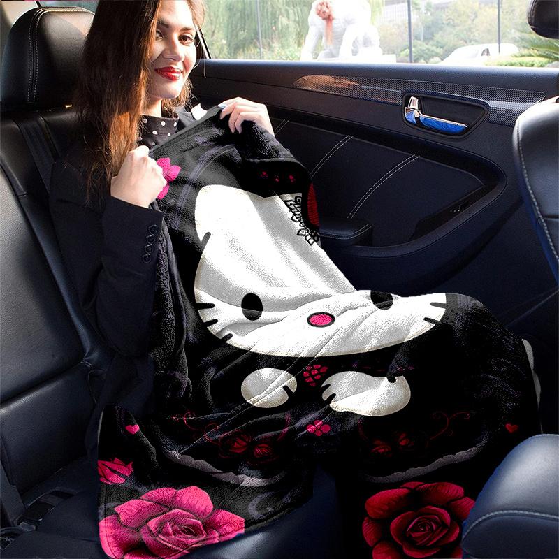 1pc Darkly Elegant Hello Kitty Blanket, Soft Throw for Room Decor, Perfect Gift for Family and Friend, Living Room, Travel, Camping, Car Blankets, Bea