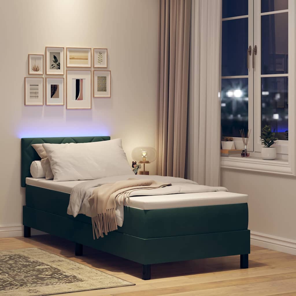 LED Box Spring Bed with Mattress Dark Green 80 x 200 cm Velvet