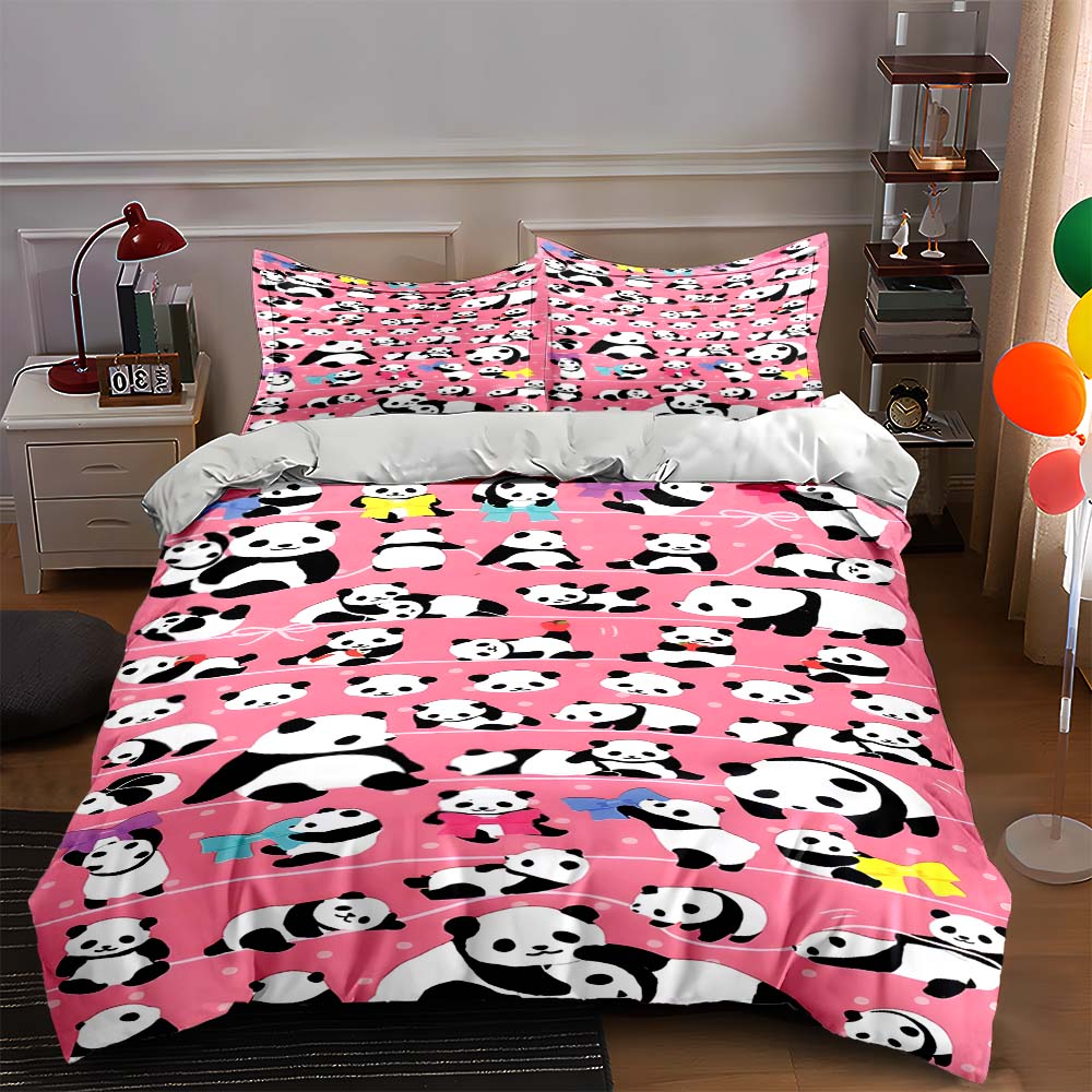Pandas, pink, playful. Bedding Duvet cover sets Duvet covers Pillowcases gifts (1 * Duvet Cover 2 * Pillowcases, without duvet insert)