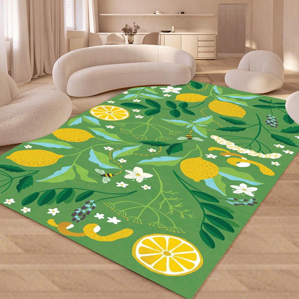 Watercolor Citrus Fruit Slice Area Rug Colorful Lemon Orange Lime Grapefruit Print Floor Mat Cute Fruit Carpet for Home Decor