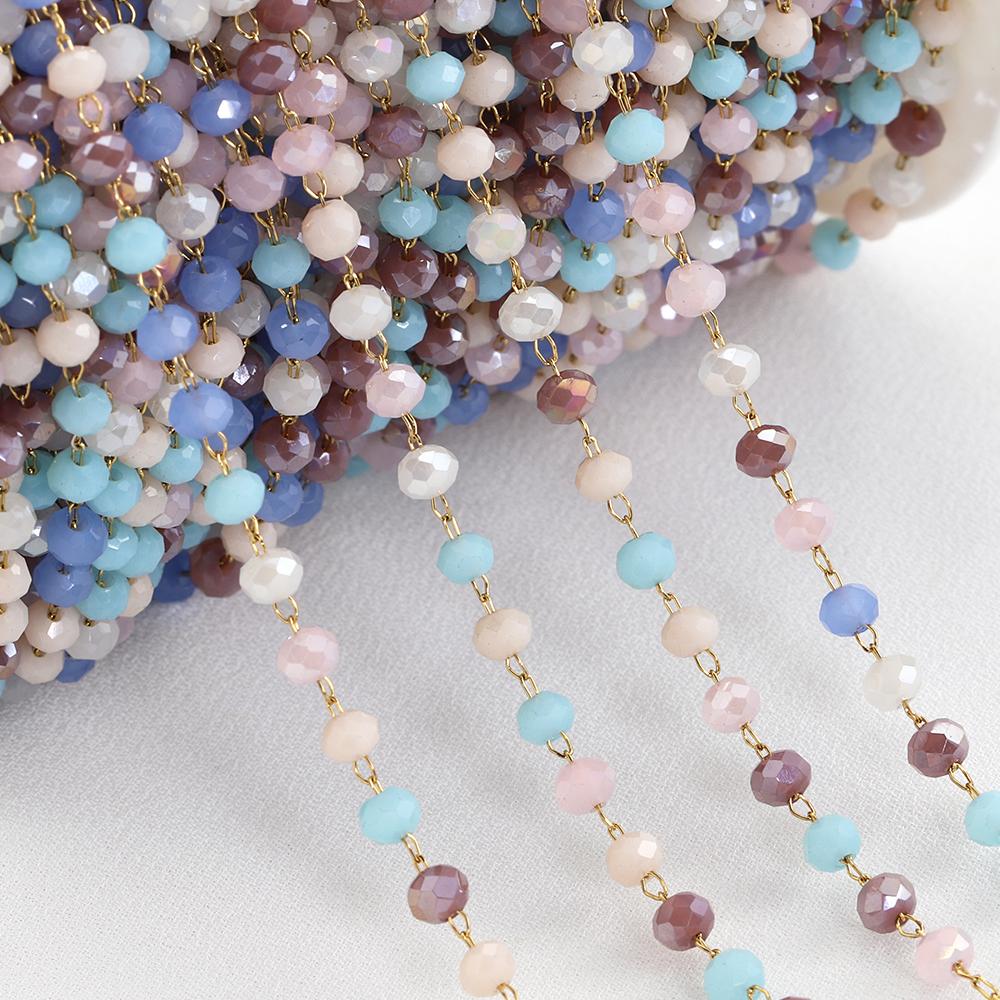 1Meter Colorful Glass Ball Beaded Chain Crystal Beads Necklace Body Chain Accessories for Jewelry Making Components DIY Supplies