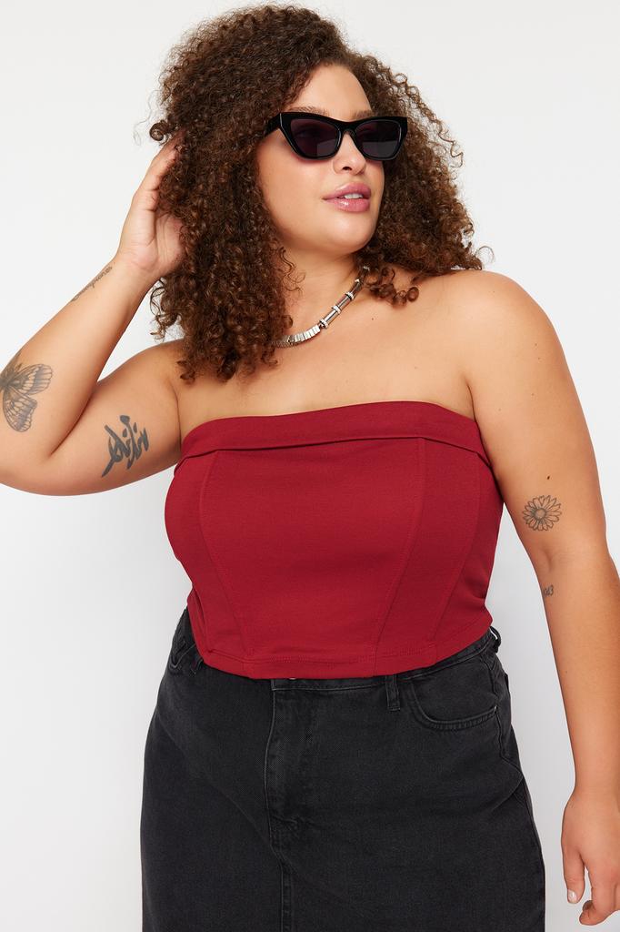 Women's Fashion New Plus Big Size Blouse Black Strapless Knitted Blouse