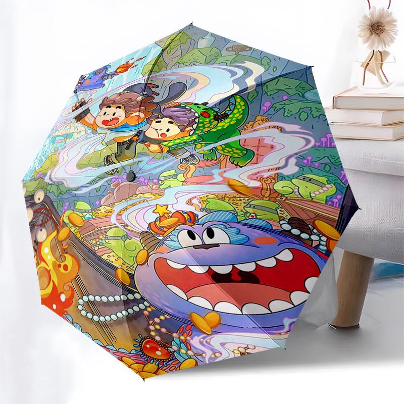 1pc Outdoor Umbrella with Adventure Characters - Automatic Opening/Closing, Portable 3-Fold Design, 8-Bone Iron Frame, Perfect Gift for Fans, Tra