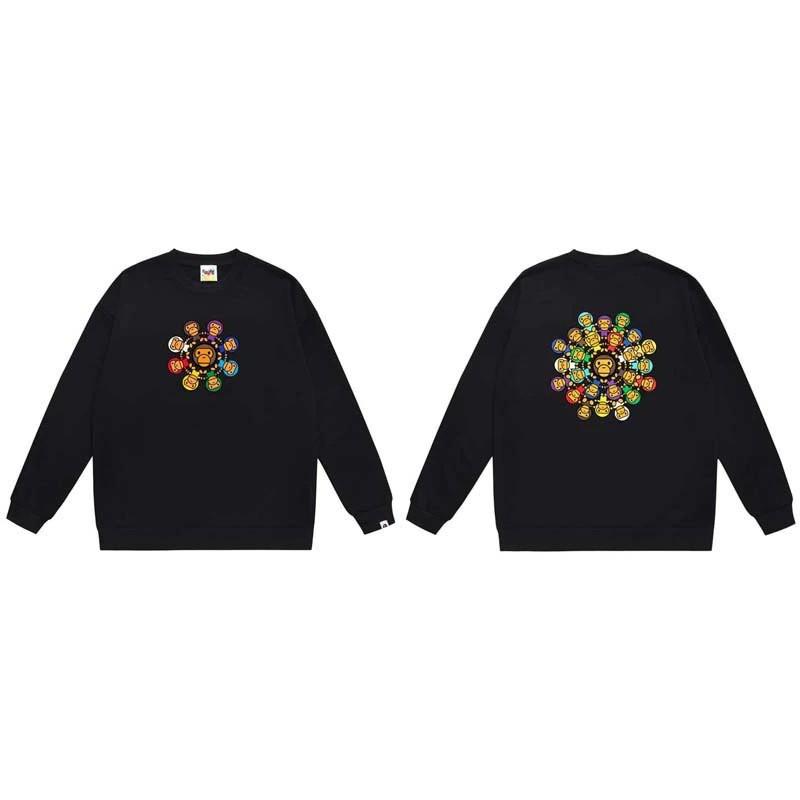 BAPE-Style Heavyweight Cotton Crewneck Sweatshirt Mens Oversized Streetwear Pullover Fall