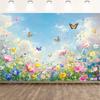 1pc, 2D flat, green prairie countryside background with spring butterfly decorations, party and event backdrop banner, wsj