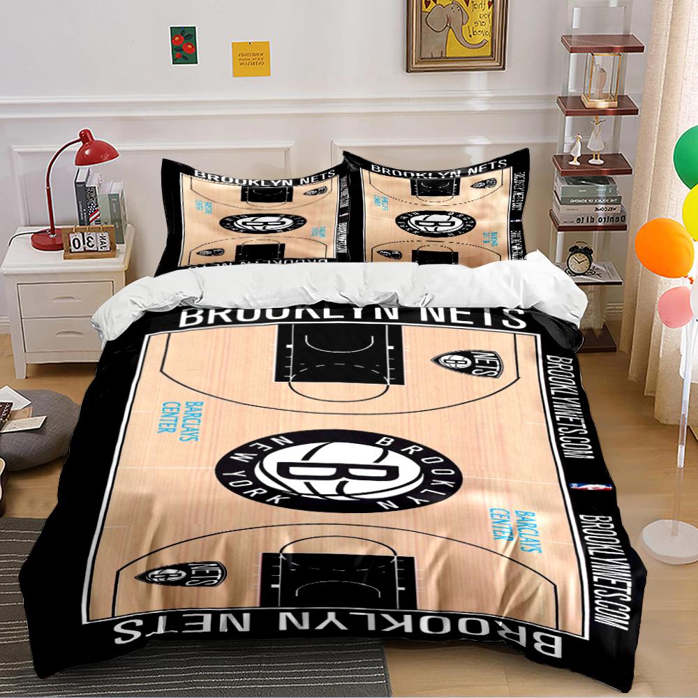 Brooklyn Nets Basketball Court Design Bedding Set (1 duvet cover, 2 pillowcases, duvet not included) sofas