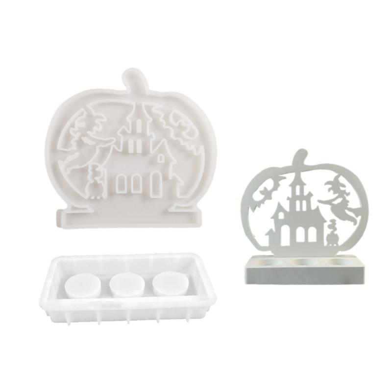 Halloween Pumpkin Candle Holder Mold Flexible Silicone Candlestick Molds Handmade Concrete Planter Cement Molds Decors