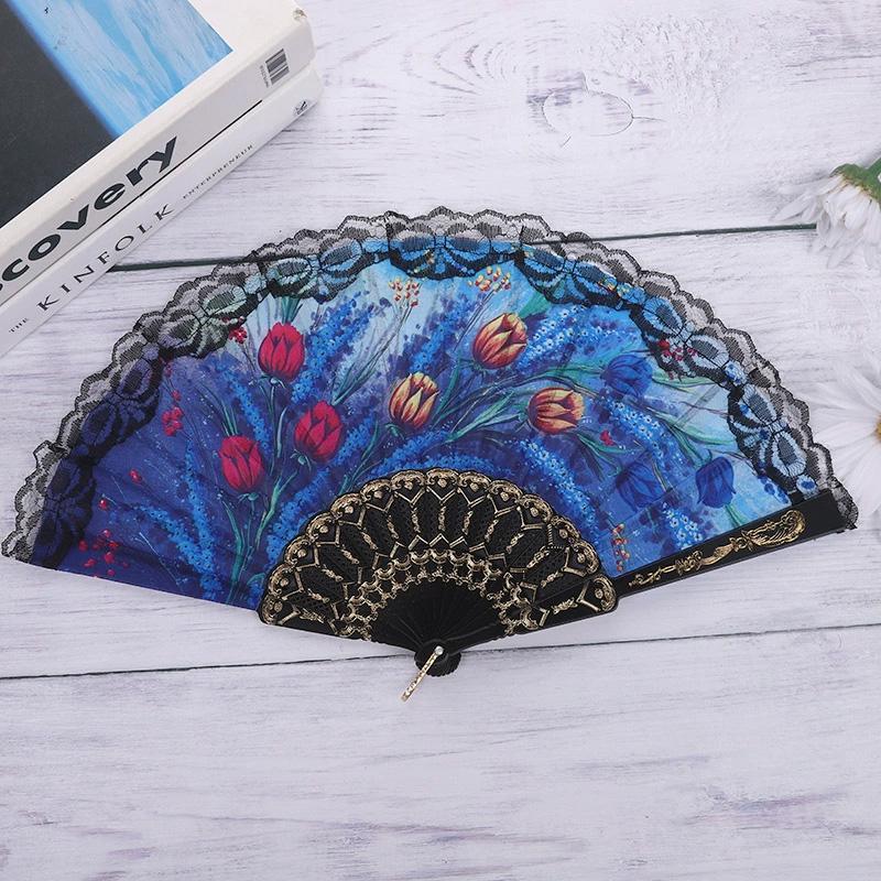 1 шт. Пластиковый складной веер с цветами, поделки, цветочный ручной танцевальный веер в испанском стиле, украшение для свадебной вечеринки, кружевной веер