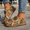 Large Size Ethnic Style Lacing Single Shoes Women's Low Top Colorful Graffiti Canvas Flat Single Shoes
