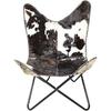 Leather Cow Print/Cowhide Chair Leather Butterfly Chairs for Adults Lounge Sling Chair for Relaxing with Foldable Iron Frame Vintage Boho Alite Chair