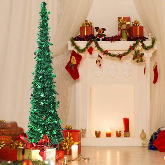 Yousheng 5FT Рождественская елка-карандаш с устойчивым основанием, блестящая снежинка, складная, реалистичная, праздничная, для дома и улицы, рождественская елка, украшение, праздничный подарок