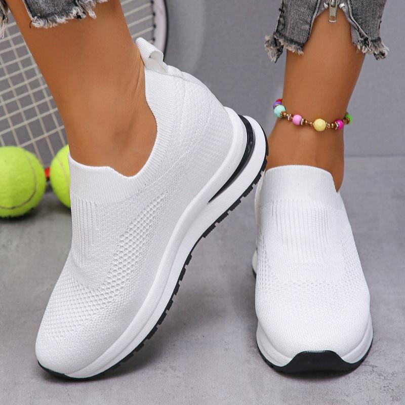 Женские однотонные кроссовки с дышащей сеткой, плетеные, для улицы, легкие, с низким верхом, для ходьбы, бега, спортивные носки, обувь