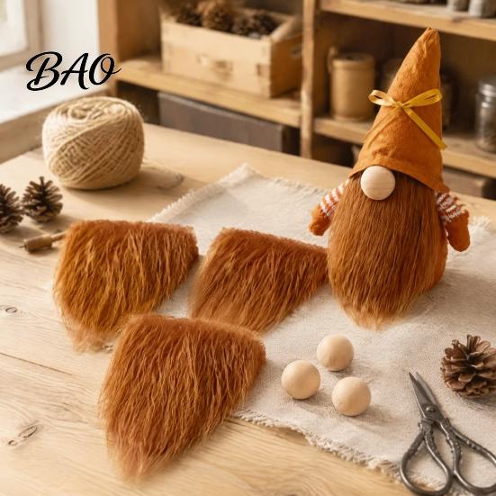 Soft Artificial Fur for Crafts 3Pcs DIY Gnome Beards with Wooden Ball Noses, Plush Beard, Creative Crafting Materials Faux Dwarf Beard Handmade
