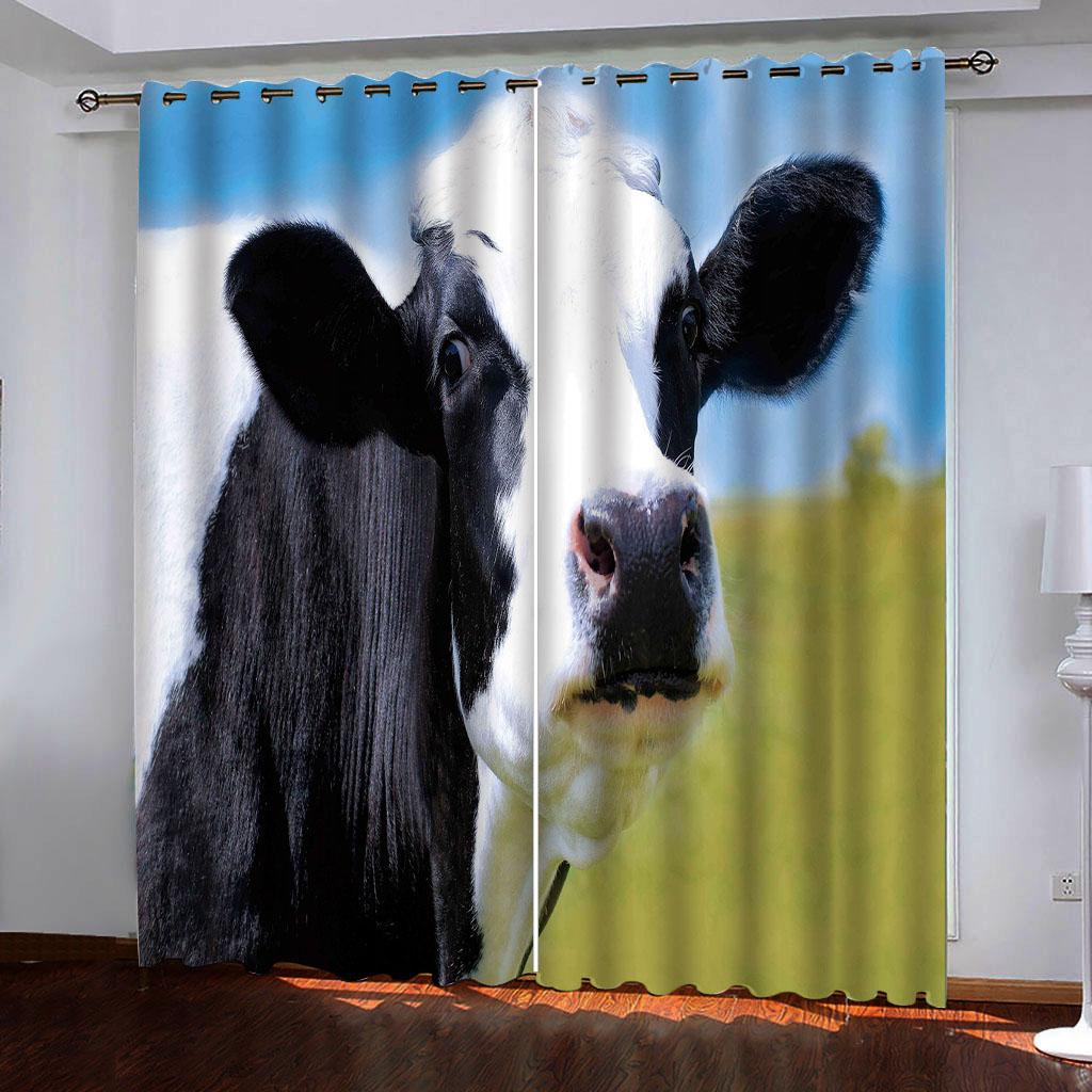 Grommet Top Darkening Blackout Room Milk Cow Pasture Curtain for The Bedroom Drapes In Living Room Left and Right Biparting Open