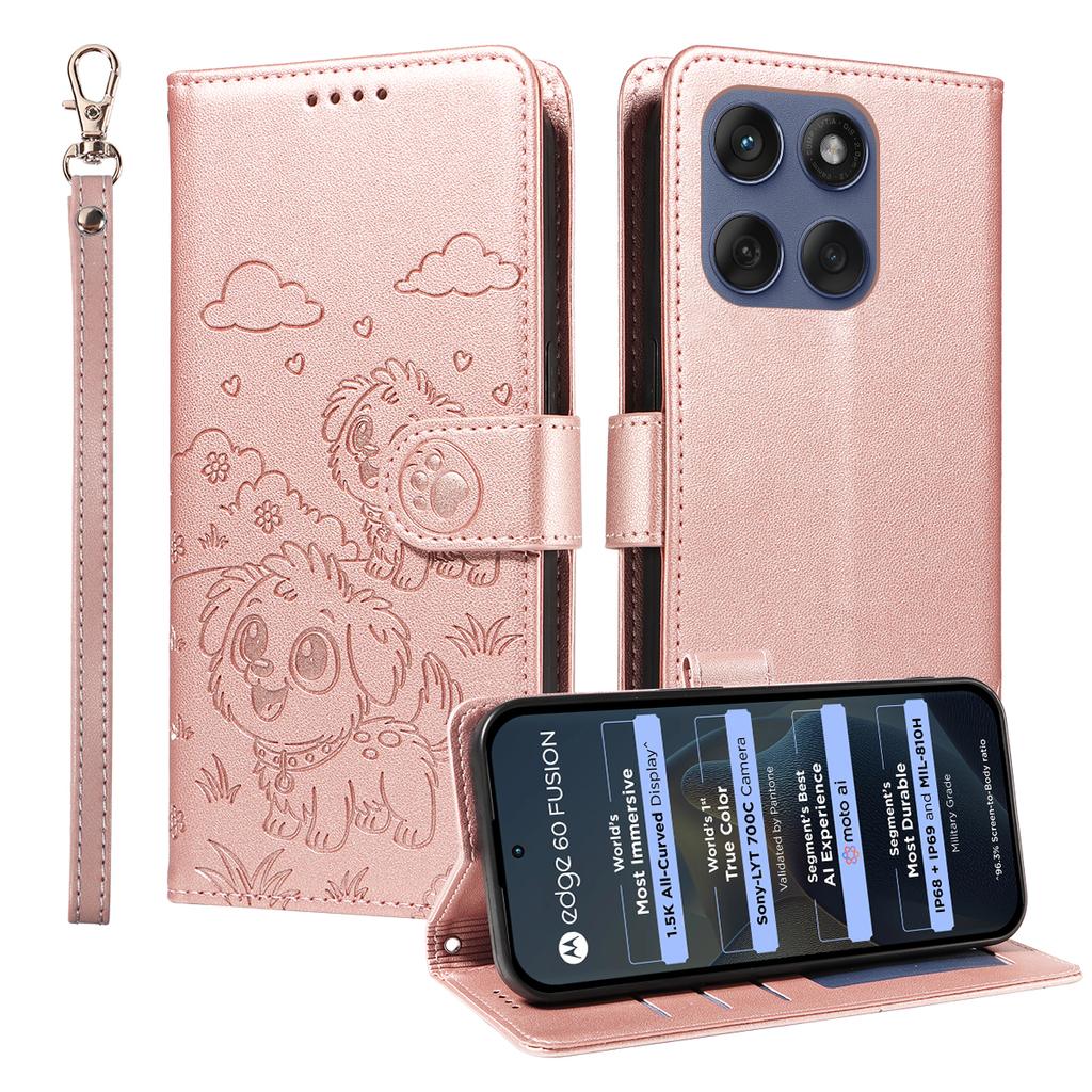For Motorola Edge 60 5G/60 Pro 5G/60 Fusion 5G Case RFID Blocking Imprint Dog Pattern PU Leather Phone Cover with Wrist Strap