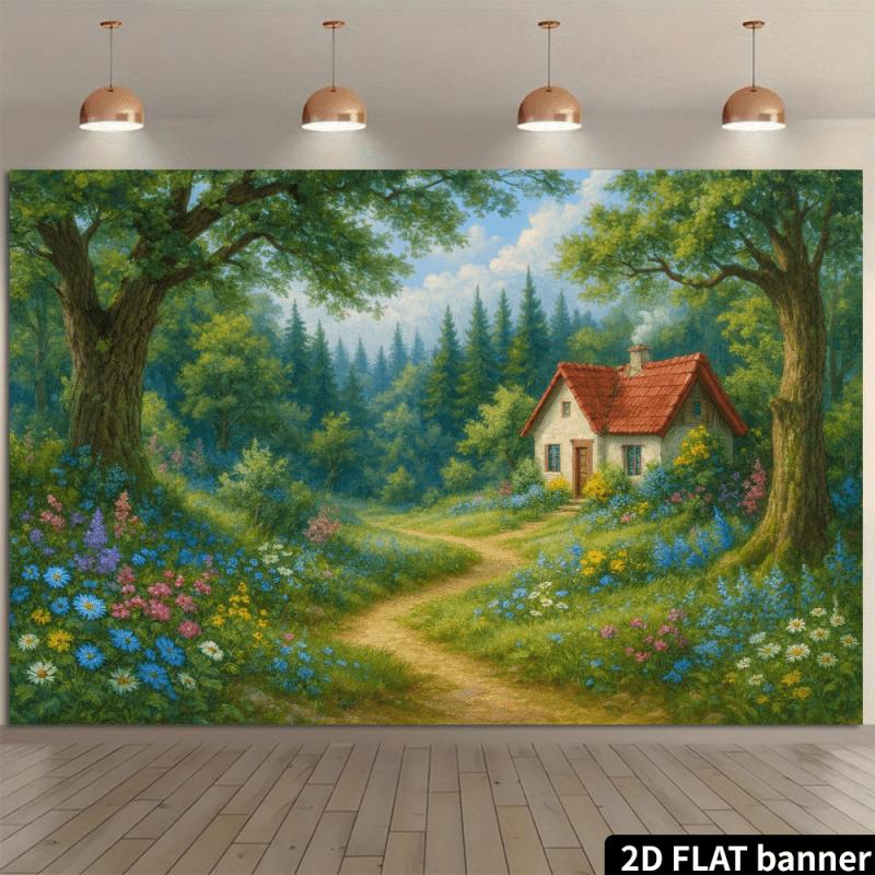 2D flat design 1 piece of dreamy forest-themed background decorative fabric suitable for use during festivals and in rooms.