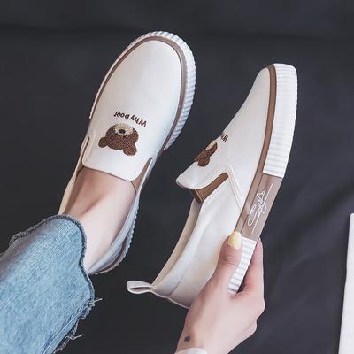 Bear One-pedal Lazy Shoes женские новые универсальные облегающие дышащие парусиновые туфли повседневные туфли на плоской подошве