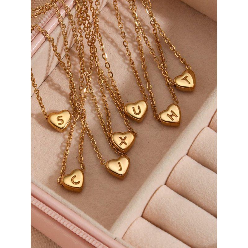 Fashion Letter Necklace Non-Fading Gold Exquisite Heart-Shaped Pendant Heart Chain Easiest for Match Accessible Luxury Clavicle Chain Female