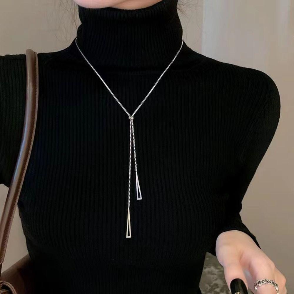 Long Chain Bar Pendant Triangle Tassel Necklace Chic Clavicle Chain New Neck Choker