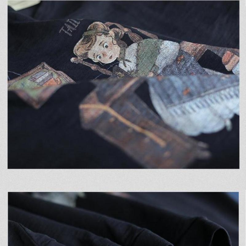 Summer T-shirt Cotton Loose Short-sleeved Retro Large Yards T-shirt Design Sense Niche Literary Print Tops