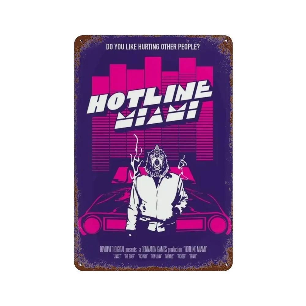 Постер Hotline Miami Горячие Классические Постеры Приключенческой Игры и Металлическая Жестяная Табличка Настенное Искусство Декорация Табличка Мужская Пещера Домашний Декор студия