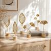 Flower Wrought Iron Ornaments Wood Base Ginkgo Leaf Ornament  Scandinavian Style