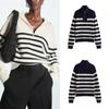 Осенне-зимняя мода полосатый свободный повседневный вязаный свитер с застежкой-молнией и длинным рукавом для женщин