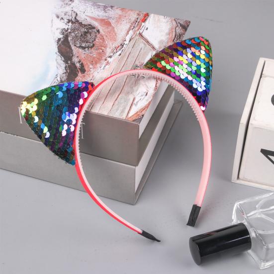 Girl Headband Sparkling Sequins Three-Dimensional Cat Ear Shape Painless Wearing Arc Hair Hoop Kids Daily Party Hair Accessory