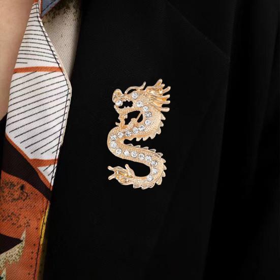 Брошь со стразами и драконом, женская брошь, китайский дракон зодиака для воротника, пальто, одежды