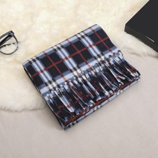 Double-Sided Velvet Scarf With Tassel Decoration Plaid Print Autumn Winter Warm Cashmere-Like