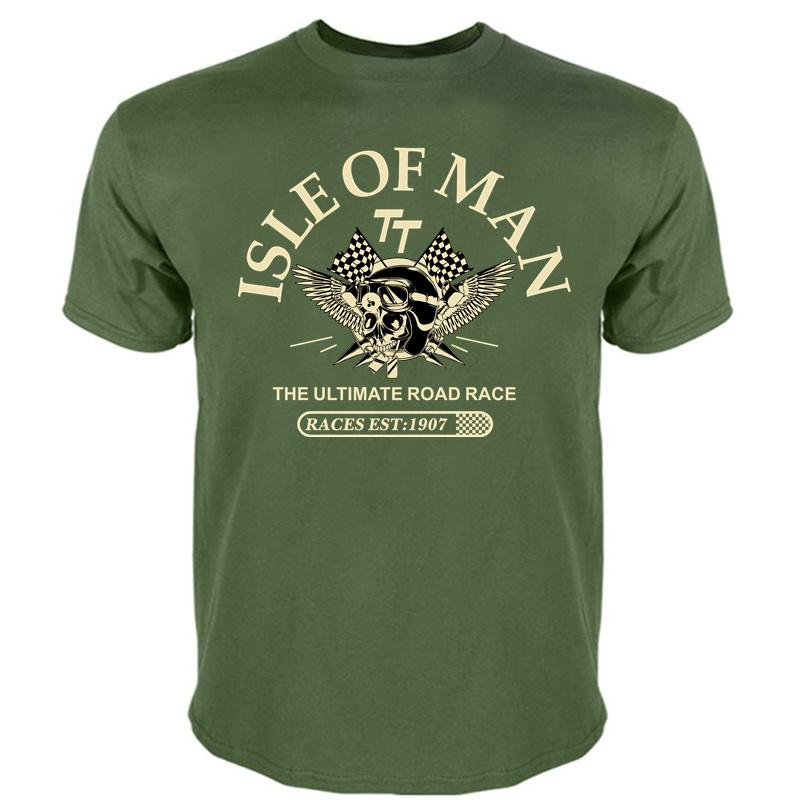 Футболка мужская хлопковая Isle of Man TT Races The Ultimate Road Race EST1907 Skull Helmet T-Shirt Fashion T-Shirt