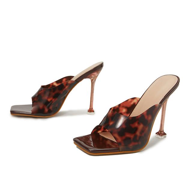Summer Women 11cm High Heels Slides Mules Platform Stilettos Slippers Lady Fetish Sexy Leopard Nightclub Transparent Shoes