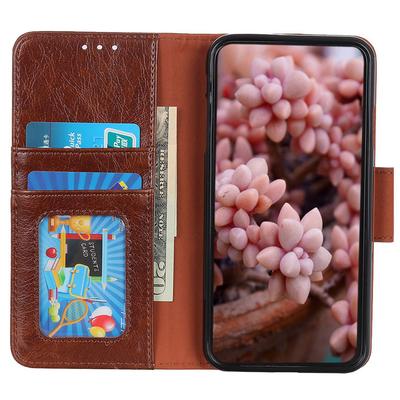 Чехол для iPhone 15 Plus из разделенной кожи с текстурой Наппа, с подставкой, кошелек
