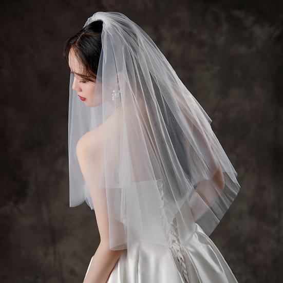 White Bridal Veil Double-Layered Solid Color Wedding Veil Soft Mesh Material Prom Cosplay Veil