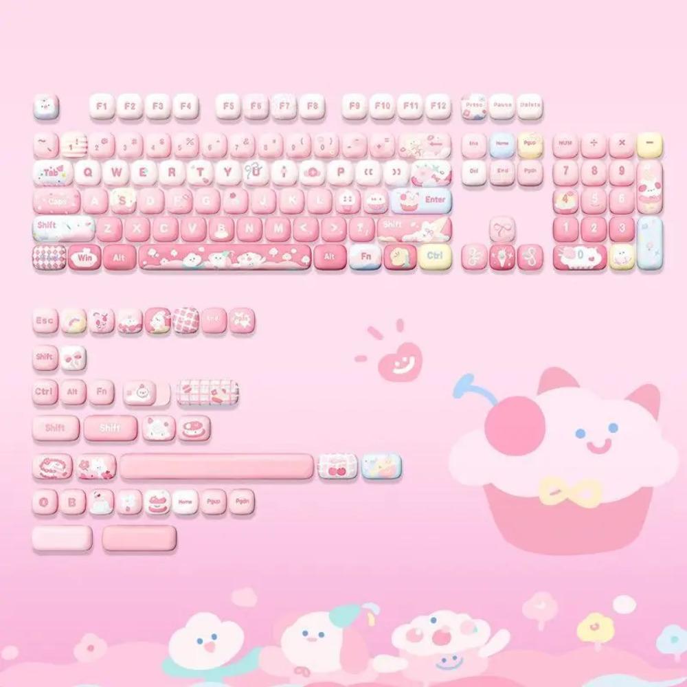 MOG Keycaps 138 Keys Cute Keycaps Cat PBT Pink Keys Gift for Alice New Square Thermal Sublimation Mechanical Keyboard 6.25U
